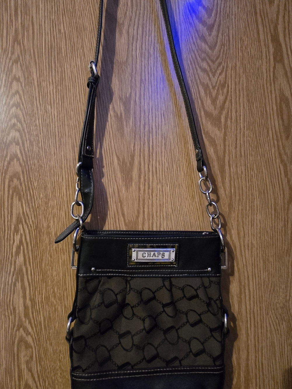 Chaps Black Logo Jacquard Crossbody Bag